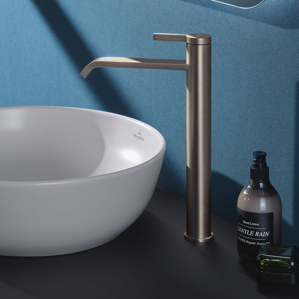 Lifestyle image of Villeroy & Boch Dawn Brushed Nickel Tall Basin Tap